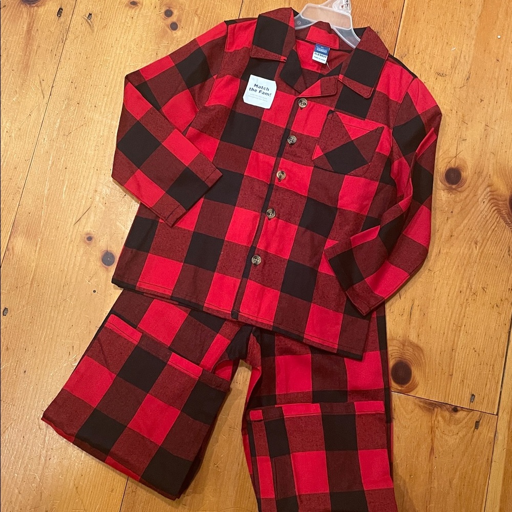 Old Navy Christmas Pajamas Red & Black Buffalo Plaid Elastic waist Kids Size 4T